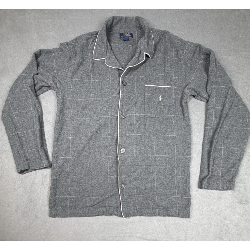 Polo Ralph Lauren Gray Pajama Top Mens Medium Sleepwear Long Sleeve Shirt‎